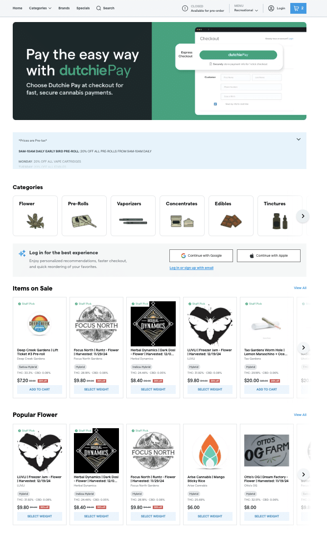Cannabis dispensary online menu